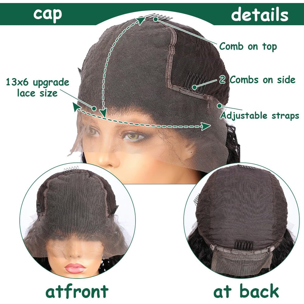 13X6 Deep Wave Lace Front Wigs Human Hair 200% Density 24 Inch Curly Human Hair Wig for Women Natural Black HD Transparent Lace Glueless Frontal Wigs Pre Plucked Natural Color