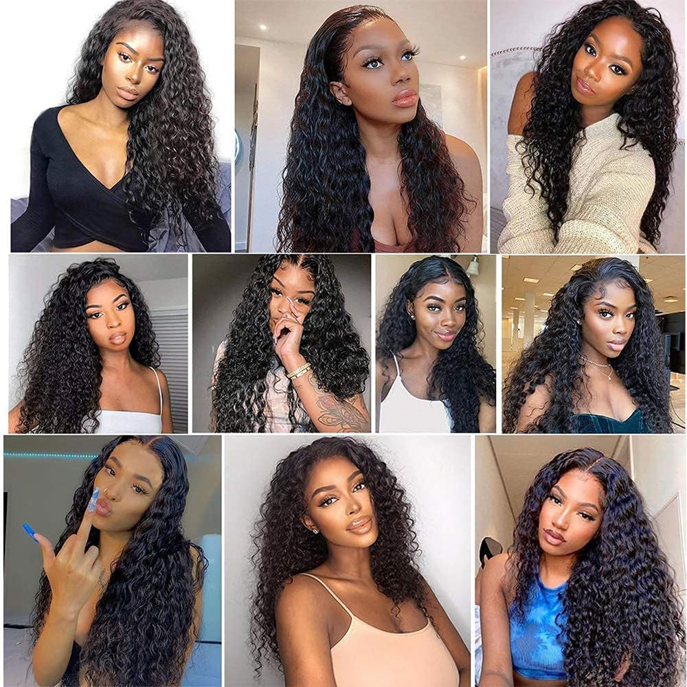 Kinky Curly Lace Front Wigs Human Hair 28 Inch Curly Wigs Human Hair 4X4 Lace Closure Kinky Curly Wigs Bleached Knots Middle Part Natural Black Color Pre Plucked with Natural Hairline